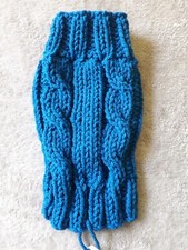 14" long hand knitted dog jumper.  chunky. Gift. Royal Teal. Made to measure.
