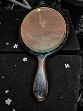 Antique Hand Mirror Real Ebony Victorian Dressing Table Round Quality Signed. 