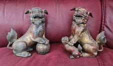 A Genuine Pair Of 19thC Bronze Chinese Foo Dog Temple Lion Censors 18cm tall.