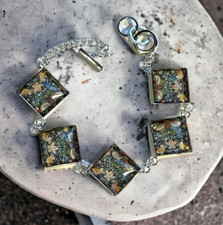 Handmade WILLIAM MORRIS BRACELET unique 'THE STRAWBERRY THIEF' glass tiles GIFT