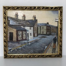 Vintage Street Scene English Town Naive Impressionist Oil Painting