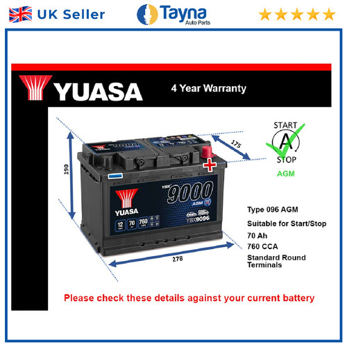 Agm car battery - fits, porsche