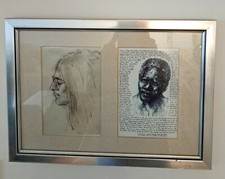 Harold RILEY SIGNED PRINT CARDS OF JOHN LENNON AND NELSON MANDELA, SILVER FRAMED