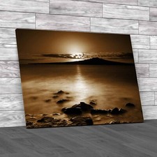 Stunning Sunrise Seascape Rocks Captivating Sepia Canvas Print Large Picture