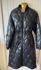 M&S Quilted Shiny Shower Resistant Rain Coat 10 Fits 14 Black Stylish Exc Con