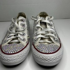 Converse All Star Size 6 Low Top White Custom Rhinestone Sneakers Prom Wedding 