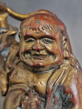 Antique Chinese Bronze Buddha LiuHai Golden Toad Wealth Statue 16cm High