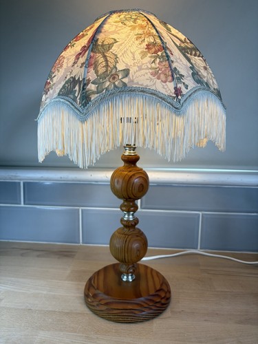 Vintage pine table lamp with - pine,