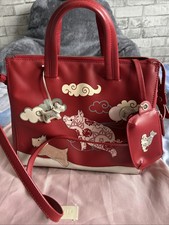 Radley Signature ‘if Pigs Could Fly’ Red Leather Bag, Coin Purse And Dog Tag