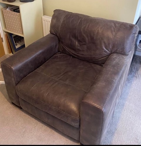 Brown leather armchair with - brown,