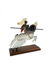 Rare Art Deco Enamel Chrome Knight on horse Desk Sculpture signed by Sudre 