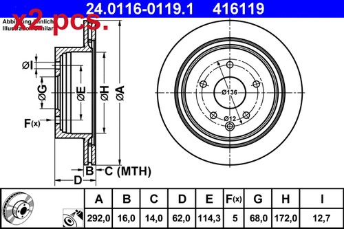 Pcs rear brake - x2, rotos