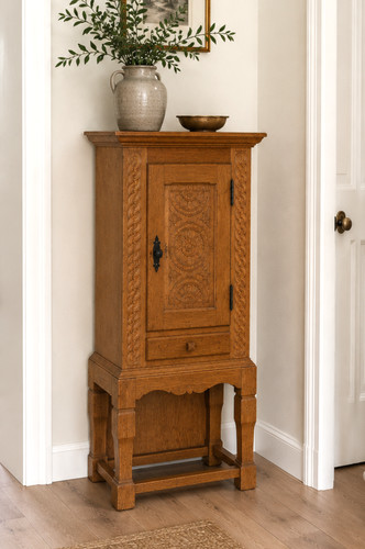 Carved oak side cabinet - carved,