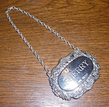 Vintage Solid Silver Sherry Decanter Label, Maker D J, Birmingham 1985