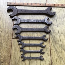 7 Vintage 1944  Snail Brand Whitworth Spanners 3/4” W to 1/8” W.