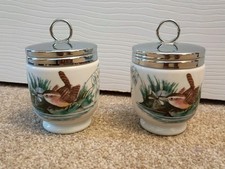 Vintage Royal Worcester Bird Design King Size Egg Coddler. Pair