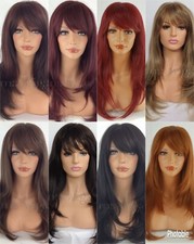 LONG LAYERED HEAT RESISTANT LADIES WIG, BROWN, BURGUNDY RED, BLACK, GINGER