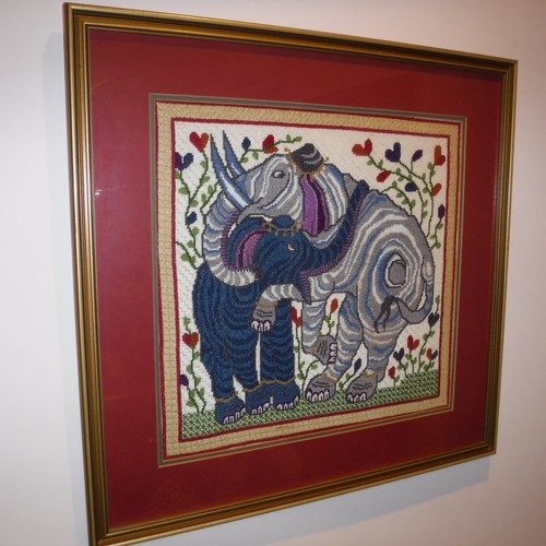 Elephant fabric artwork framed - artwork,
