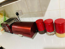 Red Kitchen Set Toaster, Kettle, Breadbin, Tea Suger Coffee Set, Bin