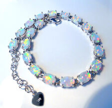 EXQUISITE  WHITE   FIRE OPAL  SILVER BRACELET  7.5" to  8"
