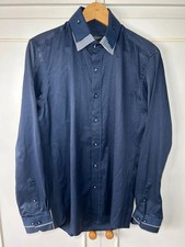 Makrom London Navy Blue Double Collar Men’s Shirt Slim Fit Small