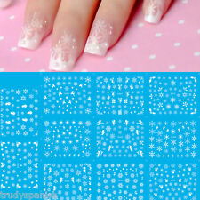Christmas Nail Art Water Decals Transfers Snowflakes Snowman Stars Gel Polish 