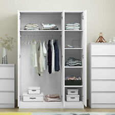 Modern Matt White 3 Door Triple Wardrobe with Shelves & Rail & Slow-Close Hinges