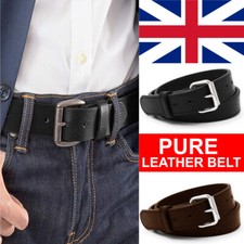 Mens Leather Belts Genuine Pure Leather Black Brown Trouser Jeans Belt Buckle