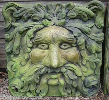 Large Green man Fountain mask square stone wall plaque/water feature 58cm/23" 