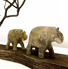 2 Vintage Carved Elephant