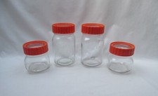 4 vintage retro orange top Kilner glass preserving storage jars 2x 500ml 2x 1L