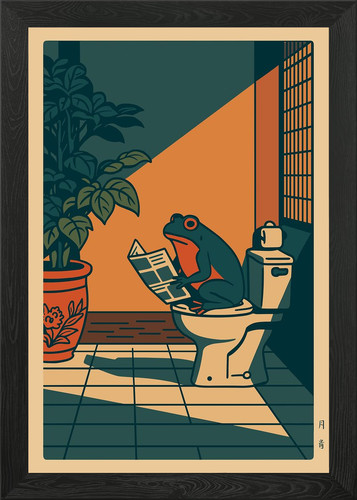 Frog reading newspaper - , on