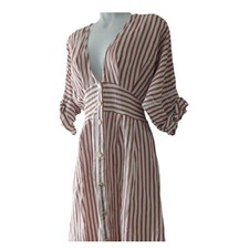 Zara linen stripe pink dress
