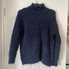 M&S Ladies Small Navy Fluffy Jumper