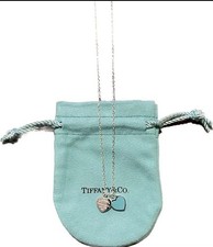 Tiffany & Co. Mini Double Heart Necklace Pendant Blue Enamel, Sterling Silver
