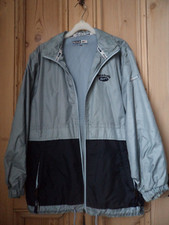 Vintage Retro Reebok Two Tone Blue Shell Suit Jacket Full Zip Fold Away Hood 34"