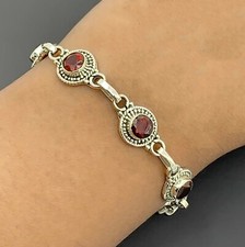Elegant Sterling Silver 925 Ladies Red Garnet Designer Bracelet Bangle Gemstone