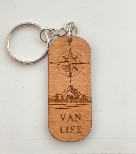 Wooden engraved keyring van - keyring,