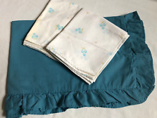 RETRO VINTAGE 1 Ruffled Teal + 2 White Teal Floral Pillow Cases