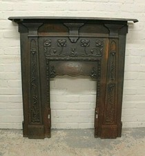 Antique Arts & Crafts Art Nouveau Cast Iron Fire Insert Surround (Can Deliver)