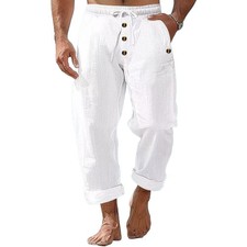 Men's Linen Trousers Double Pleated Straight Business Casual Daily Holiday Pants