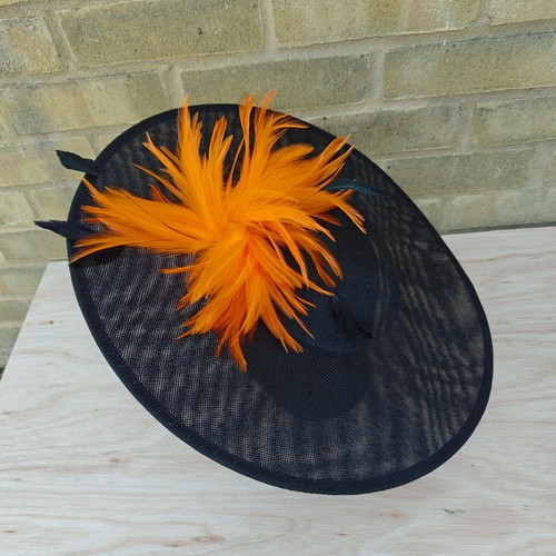 Black orange feather wide brim - black,