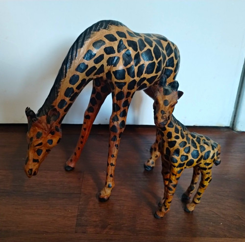 Hand carved wooden giraffe - wooden, &