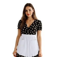 Waist Apron With Two Pockets Maid Costume Party Cotton Half Apron UK STOCK