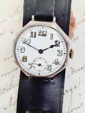 ww1 era military octagon winds up silver globe trench watch