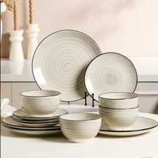 12pcs Beige Stoneware