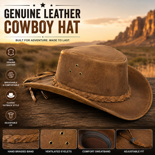 Real leather cowboy hat - real,