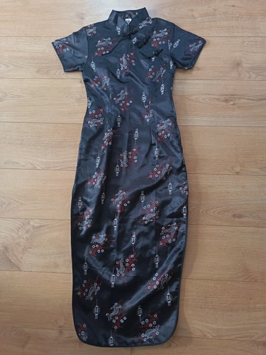 Rose black satin cheongsam - rose,