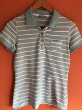 Ladies Aqua Coloured Striped Polo Shirt From M&S, Size 10