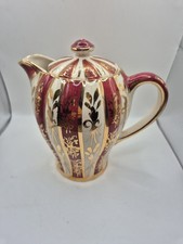 Vintage Sudlows Burslem  Teapot Red & Gold Gilded Floral Pattern